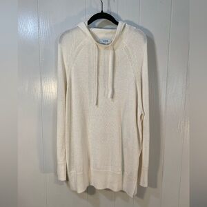 COS Ivory Cream Off White Linen Blend Relaxed Oversized Knit Hoodie - Small